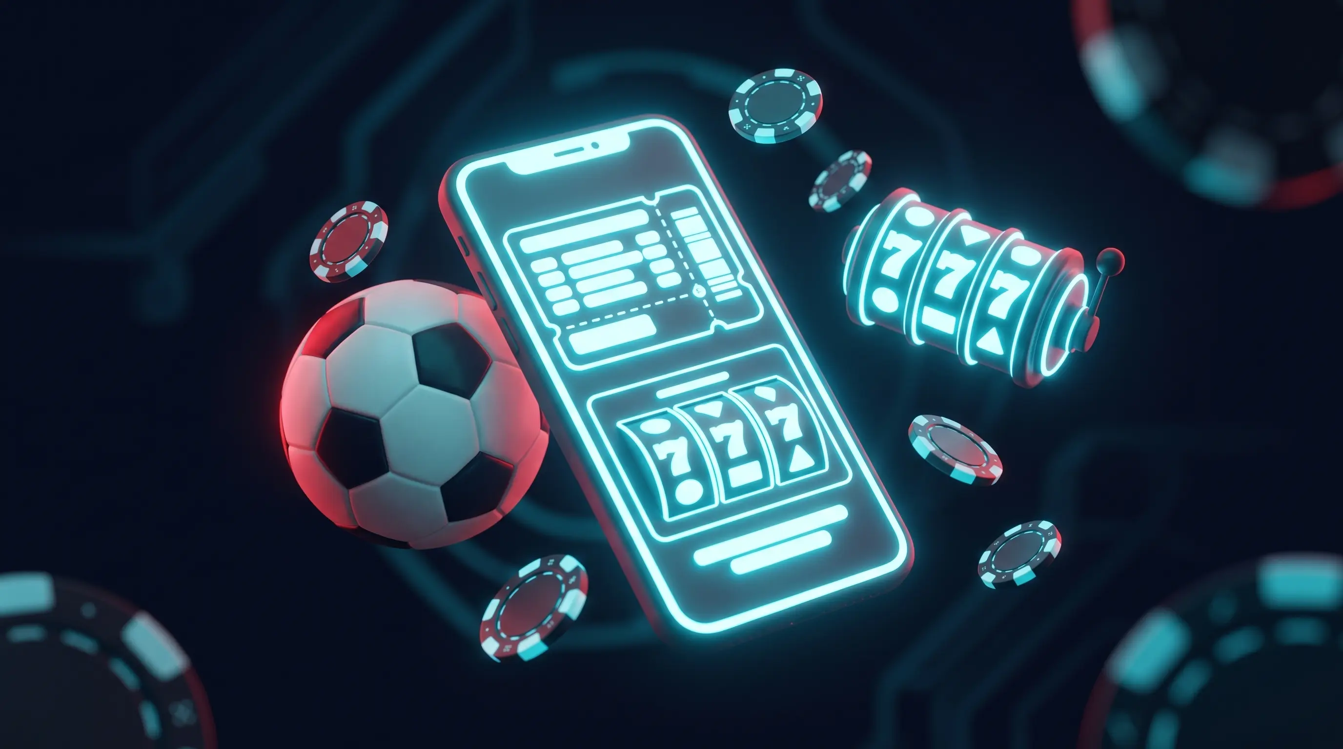 Scommesse e casino online MegaPari: smartphone con app, fiches e pallone